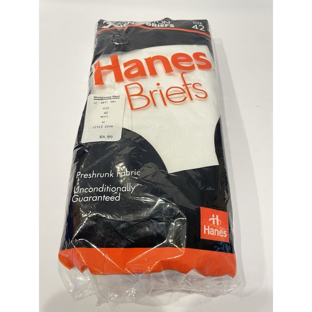 Vintage 1992 HANES 3 Pack of Mens  White Briefs Underwear Preshrunk Size 42